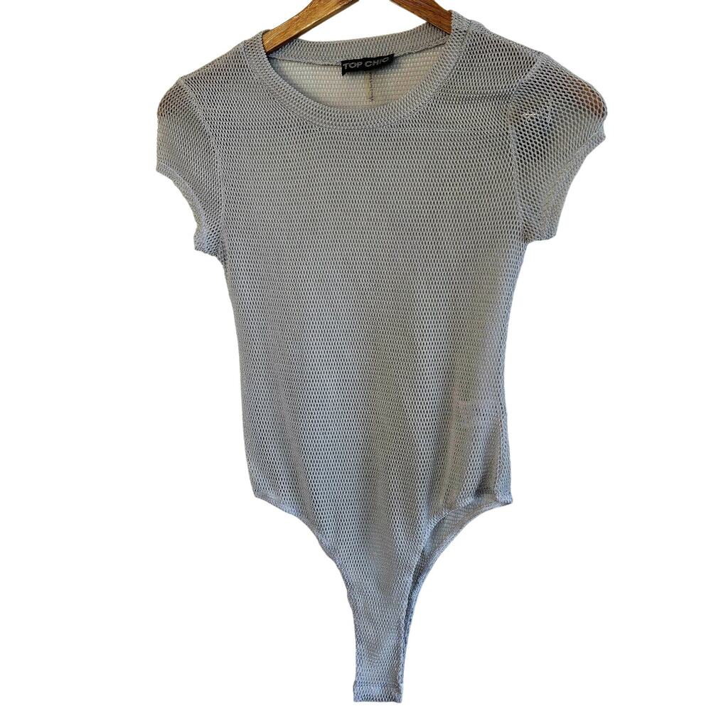 Size M Silver Sparkle Fishnet Mesh Bodysuit
